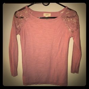 Loft cotton and lace salmon top